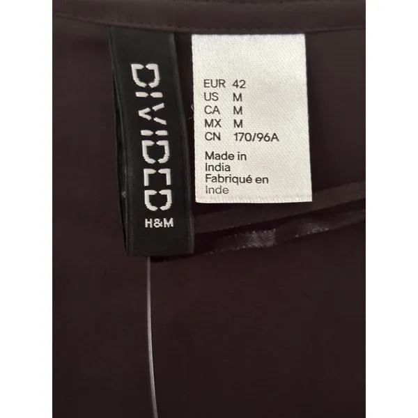 H&M Divided Blouse Top‎ Long Sleeve V Neck Ruched Tie Front Brown Medium - Image 3