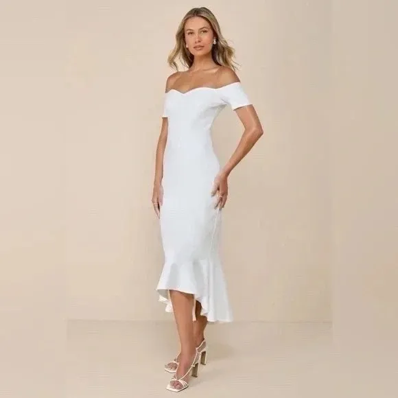 Lulus‎ How Much I Care Ivory Off-The-Shoulder Midi Dress Size S - Image 12