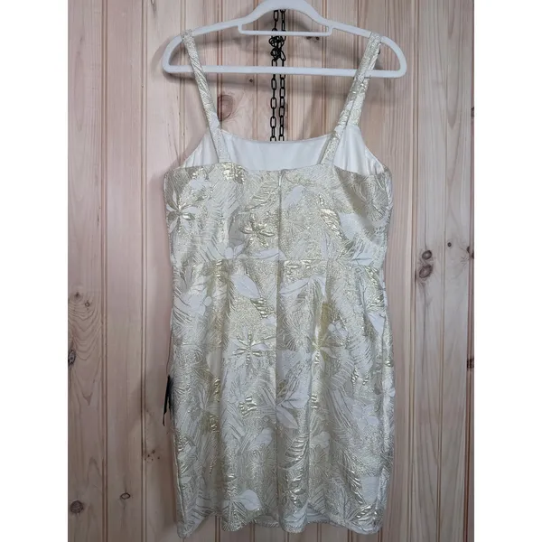 NWT Lulus Shine for Us Cream Metallic Tropical Jacquard Mini Dress Glam Party L - Image 6