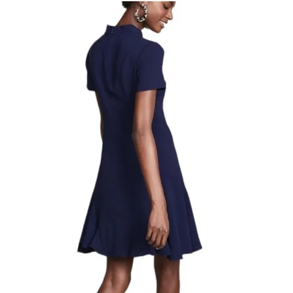 Shoshanna Blue A-Line Mini Dress with Mock Neck - Image 3