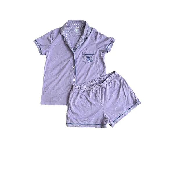 New Rare Roller Rabbit Monkey Embroidered Polo PJ Pajama Shorts Shirt Lavender M - Image 5