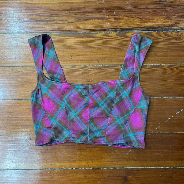NWT Urban Outfitters Adina Plaid Square Neck Corset Style Crop Top Size XL💛 - Image 3