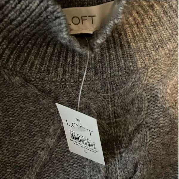 Loft Cable Knit Mock Neck Sweater in Gray - Image 3