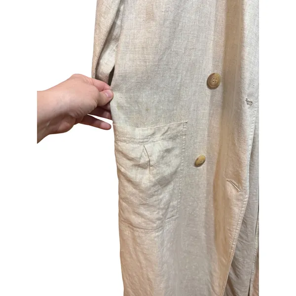 Avec Les Filles Oversized Light‎ Tan Linen Trench Coat Sz S Linencore Neutral - Image 10