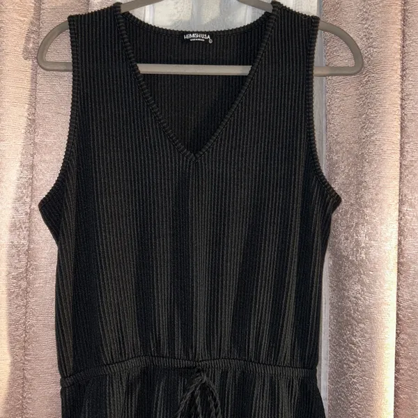 Black Sleeveless Midi Dress with Drawstring Waist Size L - Image 2