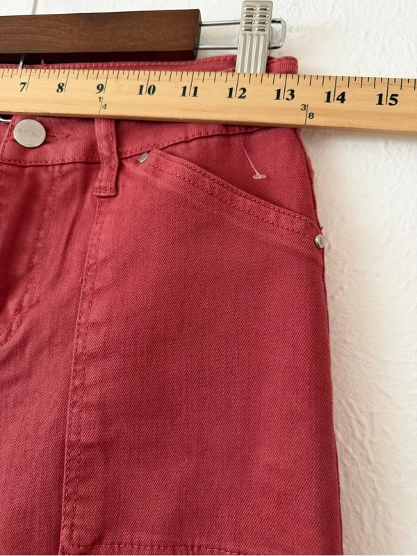 RISEN Jeans Women’s 0/24 Brick Red High Rise Flare Patch Pocket Denim Pants - Image 7