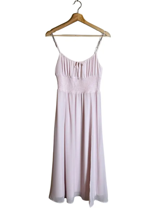 Aritzia Wilfred Genoa Midi Dress Women's Medium Baby Pink Chiffon Formal Wedding - Image 4