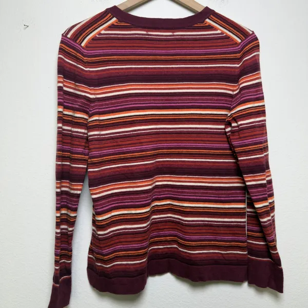 Eddie Bauer Women Cotton Cashmere Sweater Medium Burgundy Striped Retro‎ Indie - Image 7