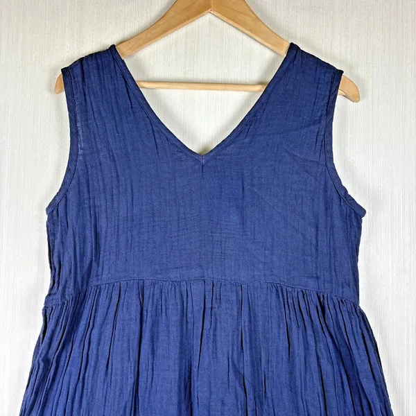Kings Road Womens Dress Sz S Navy Blue Cotton Maxi Long Tiered‎ Sleeveless Crepe - Image 3