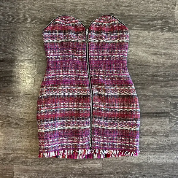 Revolve NBD Strapless Pink Tweed Zip-Front Mini Dress - Image 7