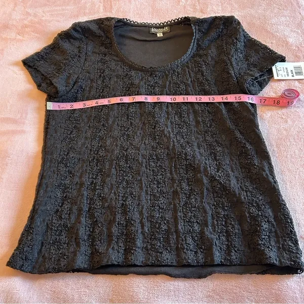 Biyaycda vintage dead stock black lace short sleeve top lined career size M - Image 11
