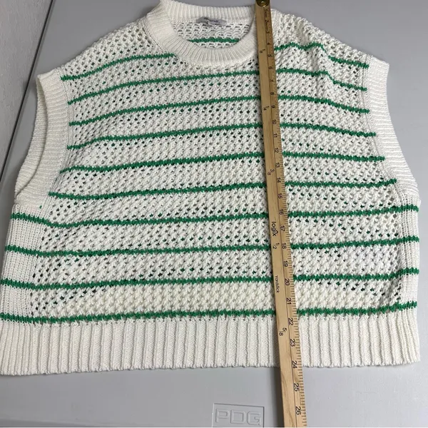 Madewell Classic Ivory Green Striped Open Stitch Knit Sweater Tee Size L NWOT - Image 9