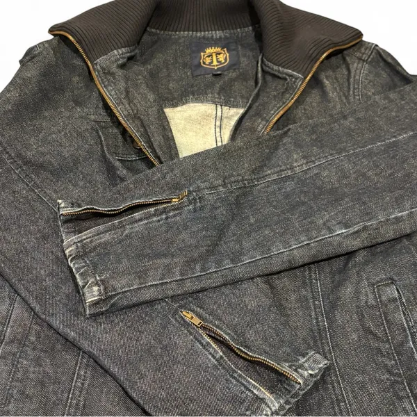 Talbots Vintage Dark Wash Denim Moto Jacket Ribbed Knit Collar Size 16W - Image 2