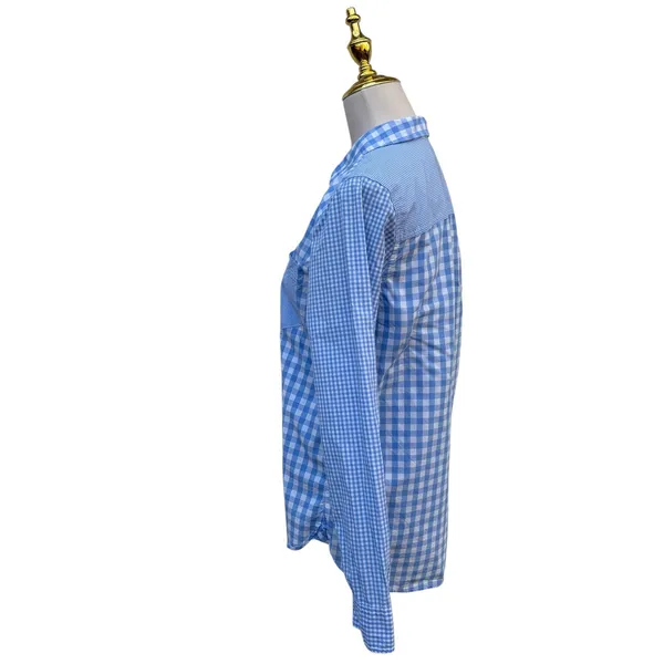 J.Crew Boy Shirt 8‎ Blue White Mixed Gingham Check Button Down Cotton Preppy - Image 4