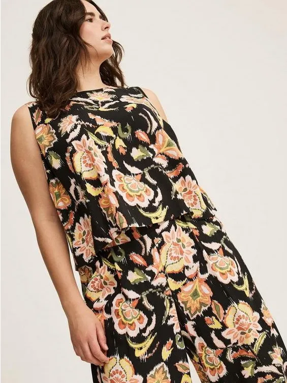 Torrid Bella Jaco Deep Black Floral Ikat Challis Sleeveless Blouse Women's 1 NWT - Image 2