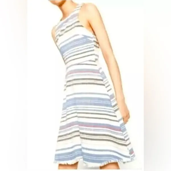 ZARA Basic Denim Couture Boho Beachy Coastal Cruise Striped‎ Dress Size Medium - Image 10