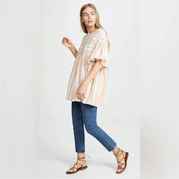 Free People Summer Nights‎ Striped Dress in Yellow Tunic Mini Size S Small Boho - Image 3