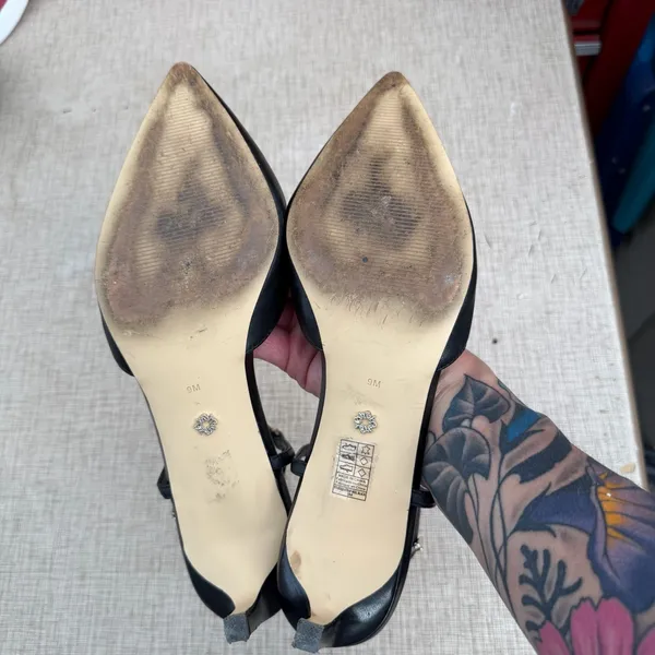 White House Black Market Studded Slingback‎ Heels Black Size 9 Pointed Toe - Image 5