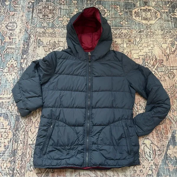 Fat Face Lightweight Puffer Coat Down Jacket Navy Burgundy Size Medium - Image 4