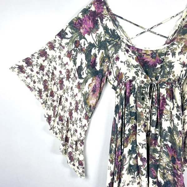 Free People Heart of‎ Gold Dress M Moody Floral Bell Sleeve Boho Whimsigoth Mini - Image 8