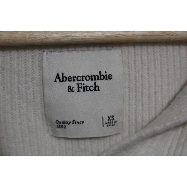Womens Abercrombie & Fitch Cream Ribbed Knit Long Sleeve V-Neck Sweater Size XS - Image 3