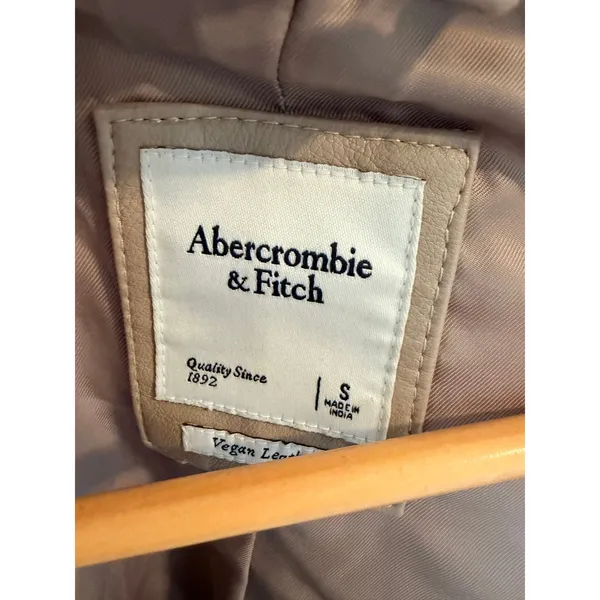 Abercrombie & Fitch Vegan Leather Moto Jacket Womens Tan S - Image 6