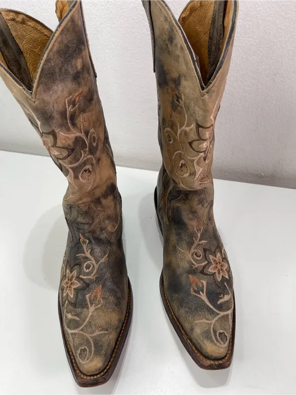 Rocky Handhewn Women 6 M Western Coastal Cowgirl Boots Leather Floral Boho Fairy - Image 2