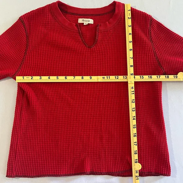 Madewell Women’s Long Sleeve Waffle Knit Henley Style Neckline Top - Image 9