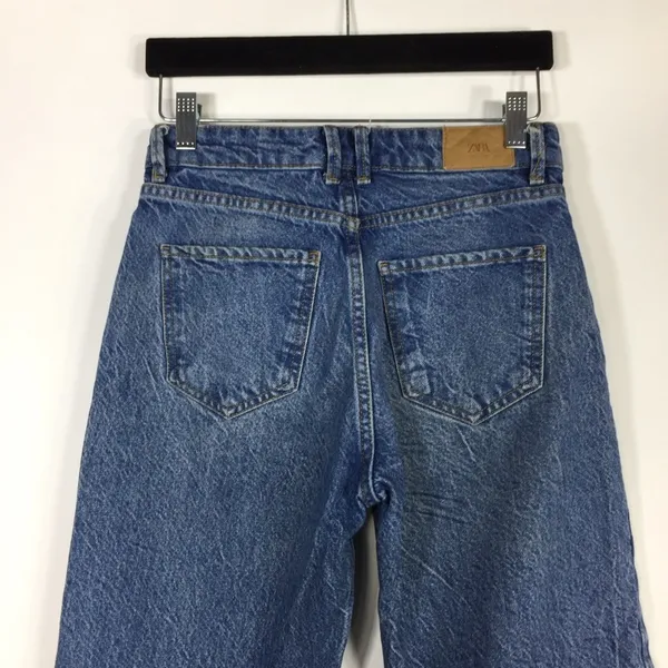 Zara Straight Leg Jeans 100% Cotton Raw Frayed Hem Size 2 - Image 15