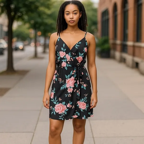 Forever 21 Womens‎ Dress Size 1X Spaghetti Strap Black Floral Wrap Style - Image 2