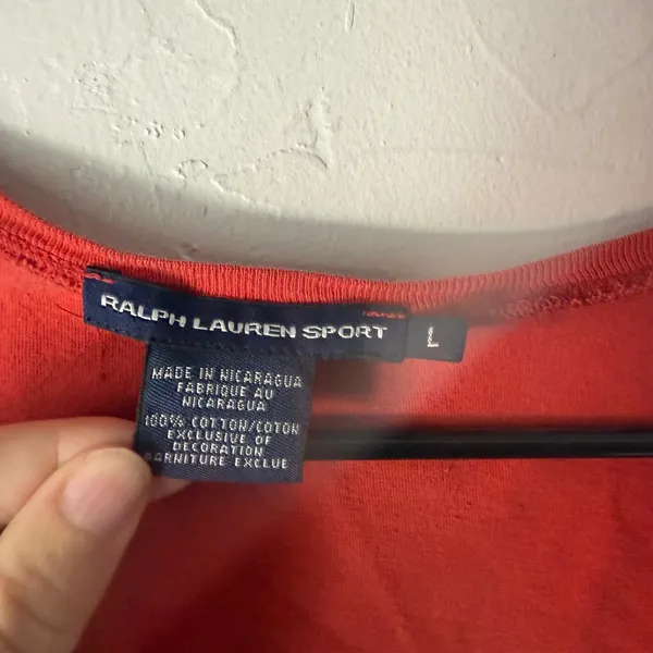 Ralph Lauren Sport Orange Red V-Neck Long‎ Sleeve Cotton Blend Top Size L Preppy - Image 4