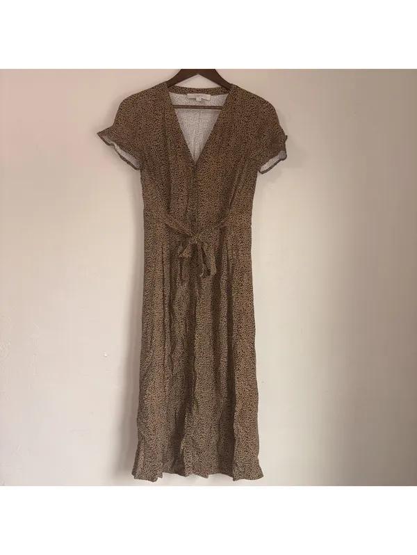 LOFT Leopard Print V-Neck Tie-Waist Midi Dress Women's Size 0 - Image 2