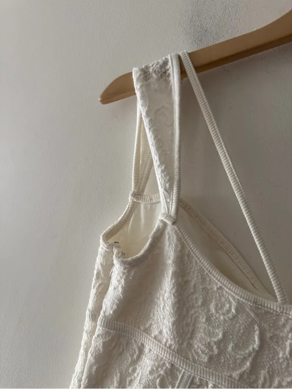 Anthropologie White Jacquard Strappy Corset‎ Textured Midi Dress - Image 5