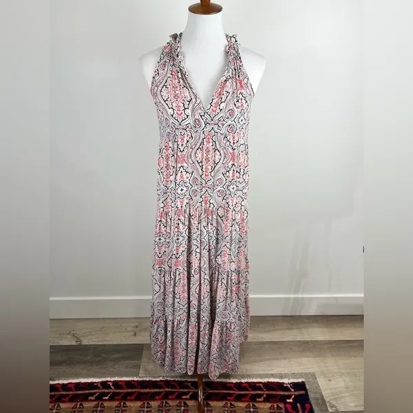 Club Monaco Silk Paisley Tiered Maxi Dress Tassel‎ Halter 00 - Image 8