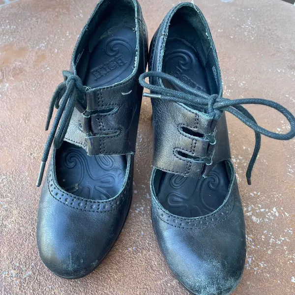 Born retro leather black heeled lace up clogs sz 8 - Image 2