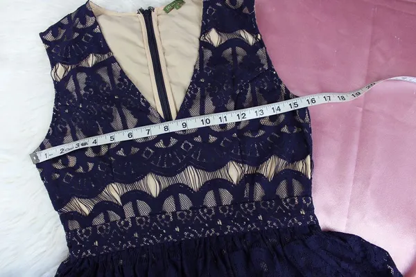 Anthropologie T1 The Letter dark blue lace peplum skater dress - Image 7