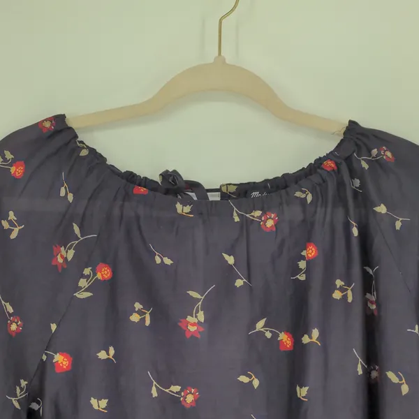 Madewell Cotton Silk Floral Peasant Blouse Size Small Navy Red Long Sleeve Shirt - Image 4