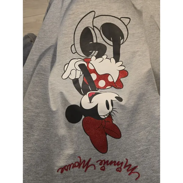 Disney Minnie Mouse Long Sleeve Ringer Shirt Womens M Grey Red Sparkle Graphic - Image 3
