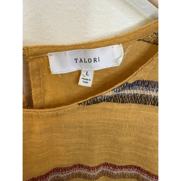 Talori Striped Blouse Women L Mustard Excellent Ruffle Tiered Bell Sleeve Top - Image 2