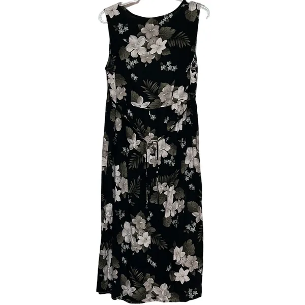 Erika Women's‎ Black Green Cream Tropical Sleeveless Long Dress Size M - Image 2