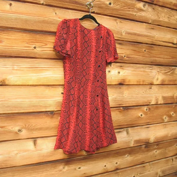 Red Black Python Snake Print Silk Blend Fit and Flare Dress - Image 5