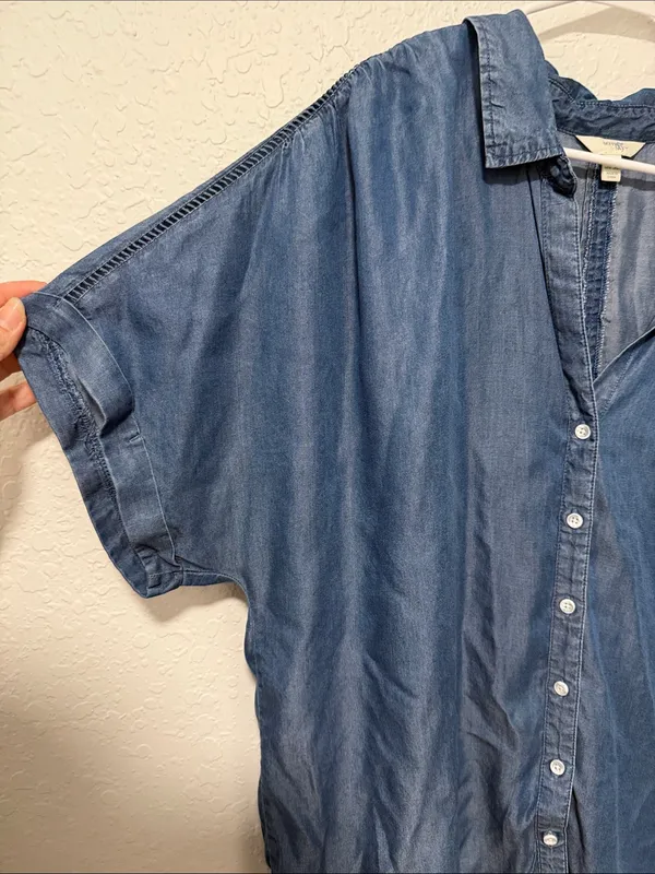 TERRA & SKY 100% Lyocell Blue Short-Sleeve Button-Up Chambray Shirt Size 1X - Image 6