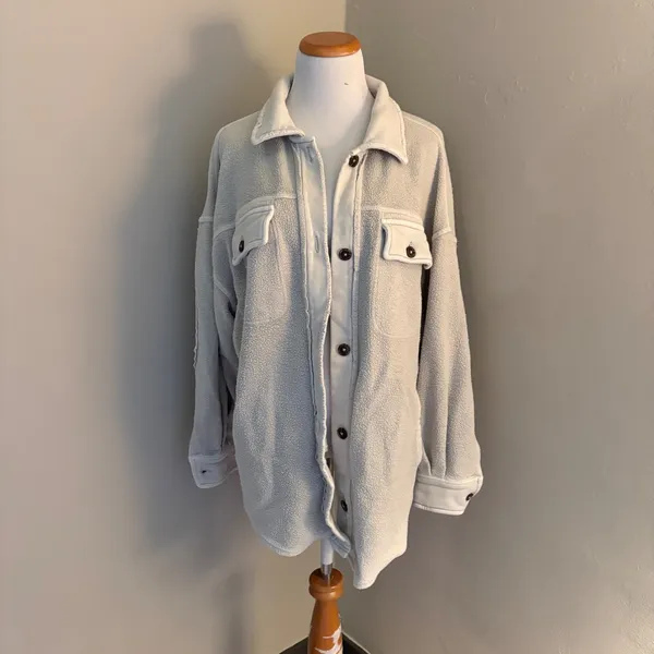 Free People Ruby Jacket Oversized Fleece Shacket Oatmeal‎ Grey Womens Small - Image 2