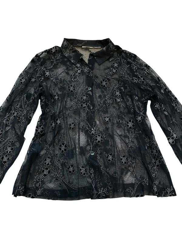 Womens Semi Sheer Velvet Floral Burnout Blouse Dark Romantic Fairy Whimsigoth - Image 5