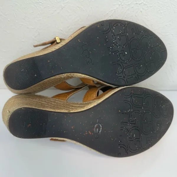 UGG Hedy Embossed Leather Espadrille Wedge Sandals 7.5 VGUC - Image 8