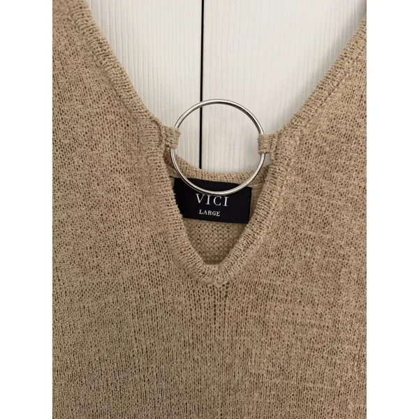 VICI All For Sun O-Ring Knit Maxi Dress Beige Tan Cover Up Bodycon Beach Resort - Image 5