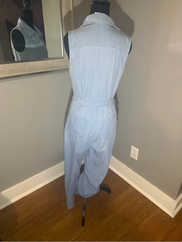 Mango Denim Chambray Belted Jumpsuit  Lightweight Ankle Medium. - Image 4