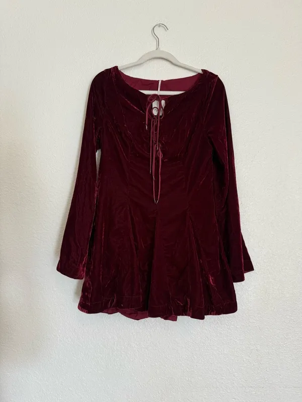 NWT free people Linney V-Neck Tie Front Long Sleeve Velvet Mini Dress - Image 6