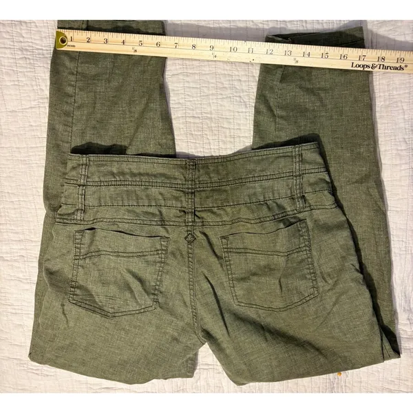Prana Olive Green Linen Blend High Waisted Triple Button Crop Pants Size 8 - Image 3