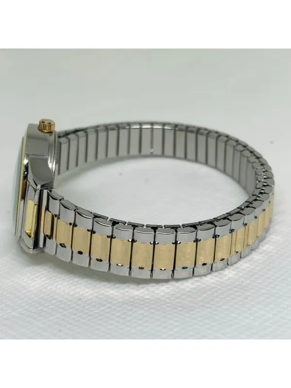 Accutime women’s watch silver gold tone quartz analog 28mm stretch band running - Image 3